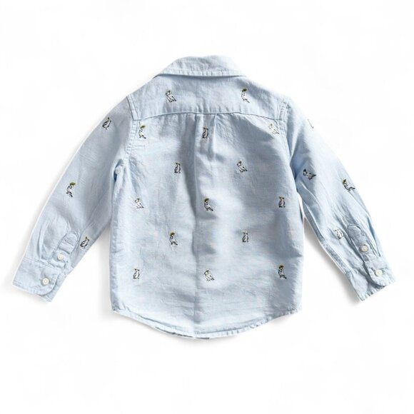 Janie and Jack Boys 2T Bird Button Down Shirt Light Blue Embroidered Linen Blend - Picture 6 of 9